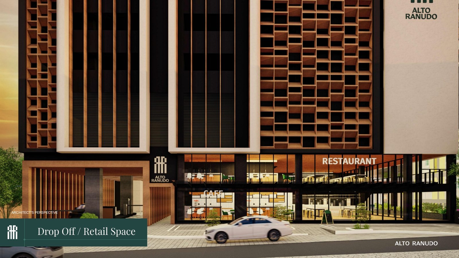 Alto Ranudo drop-off and retail space rendering